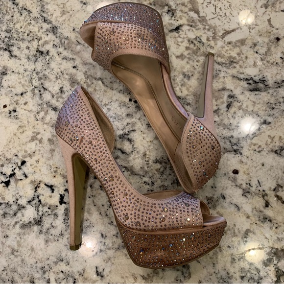 Bakers Showstopper Champagne Platform Rhinestone Pumps - Picture 5 of 10